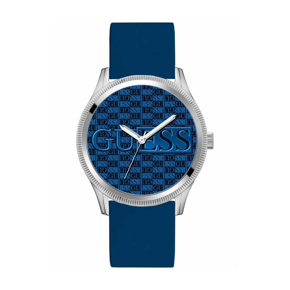 Guess Men's Blue Silicone Quartz Watch With Stainless Steel Case