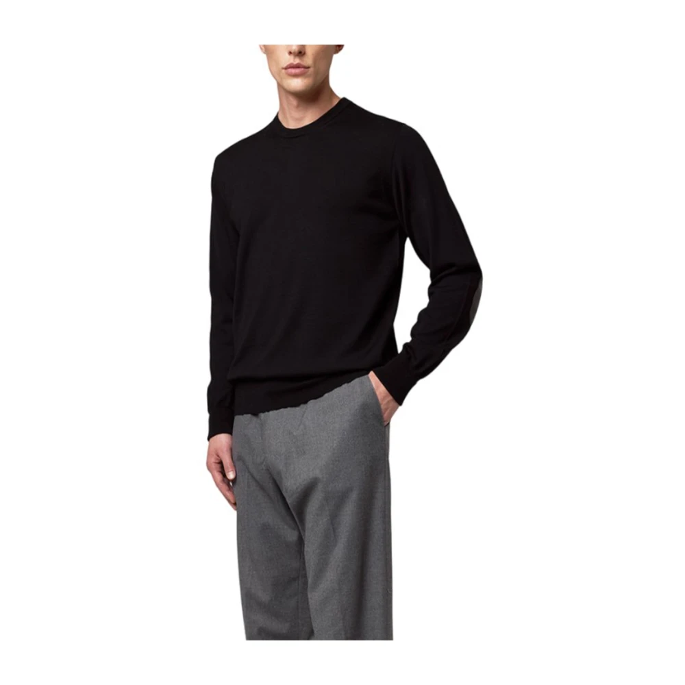 Alpha Studio Merino Wol Gepatchte Trui met Lange Mouwen Black Heren