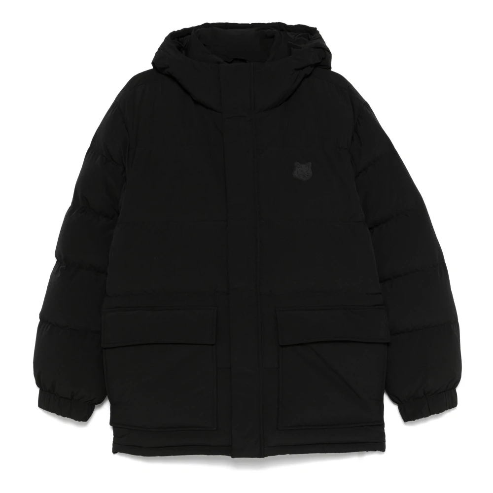 Maison Kitsuné Zwarte gewatteerde jas met capuchon Black Heren
