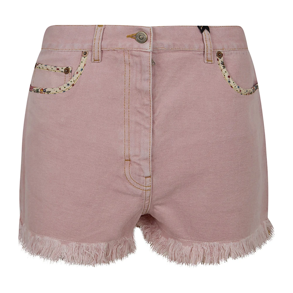 Valentino Garavani Women's Pink Denim Shorts, W26, Floral Frayed Denim Shorts