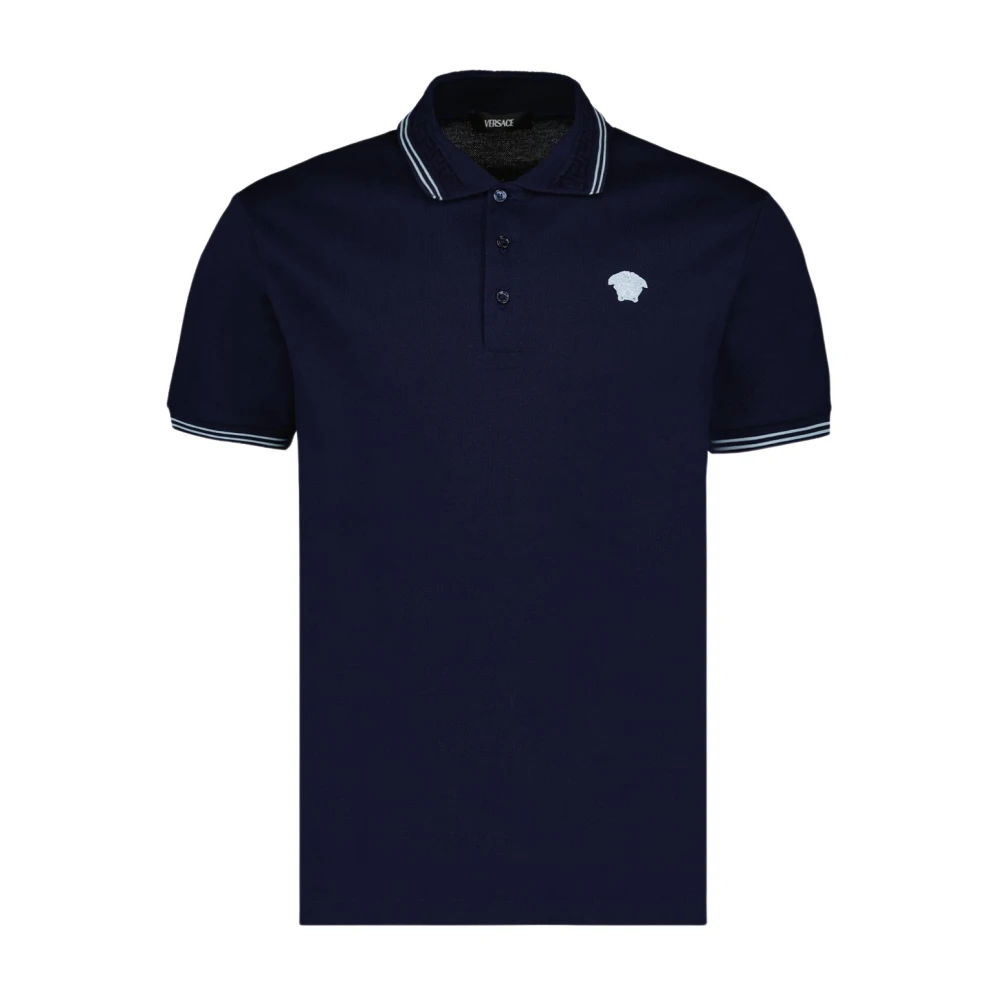 Versace Klassiek Poloshirt met Geborduurd Medusa Logo Blue Heren