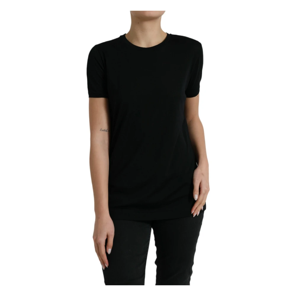 Dolce & Gabbana Black Wool Short Sleeves Crewneck T-Shirt Top - Female - T-Shirts - L - Tops