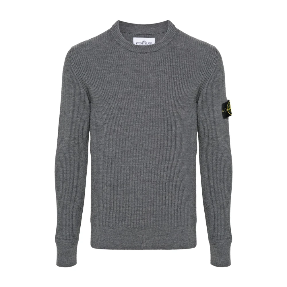 Stone Island Grijze Sweater met Engelse Rib Kraag Gray Heren