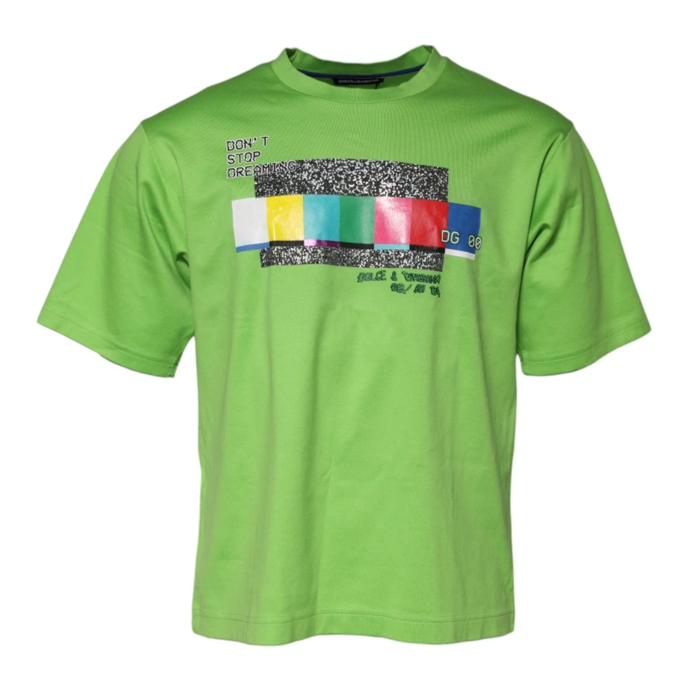 Dolce & Gabbana Men's Green T-Shirts, M, Graphic Printed Round Neck T-Shirt