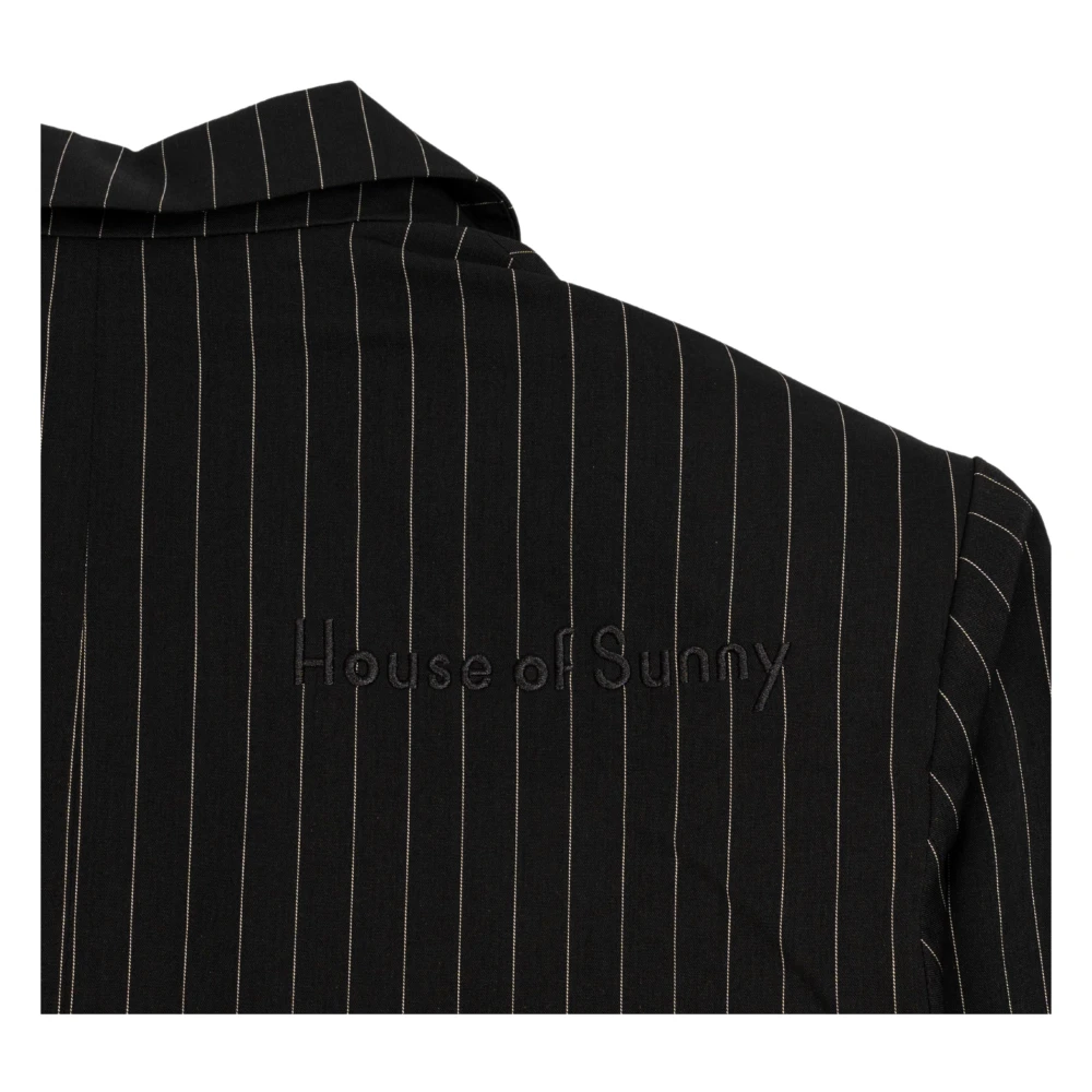 House of Sunny Zwart Gestreepte Geborduurde Double-Breasted Blazer Black Dames