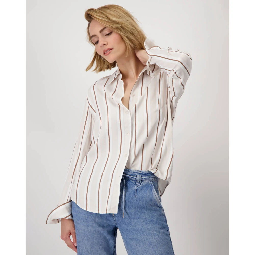 monari Blouse met Lange Mouw en Stijl 409501 Beige Dames