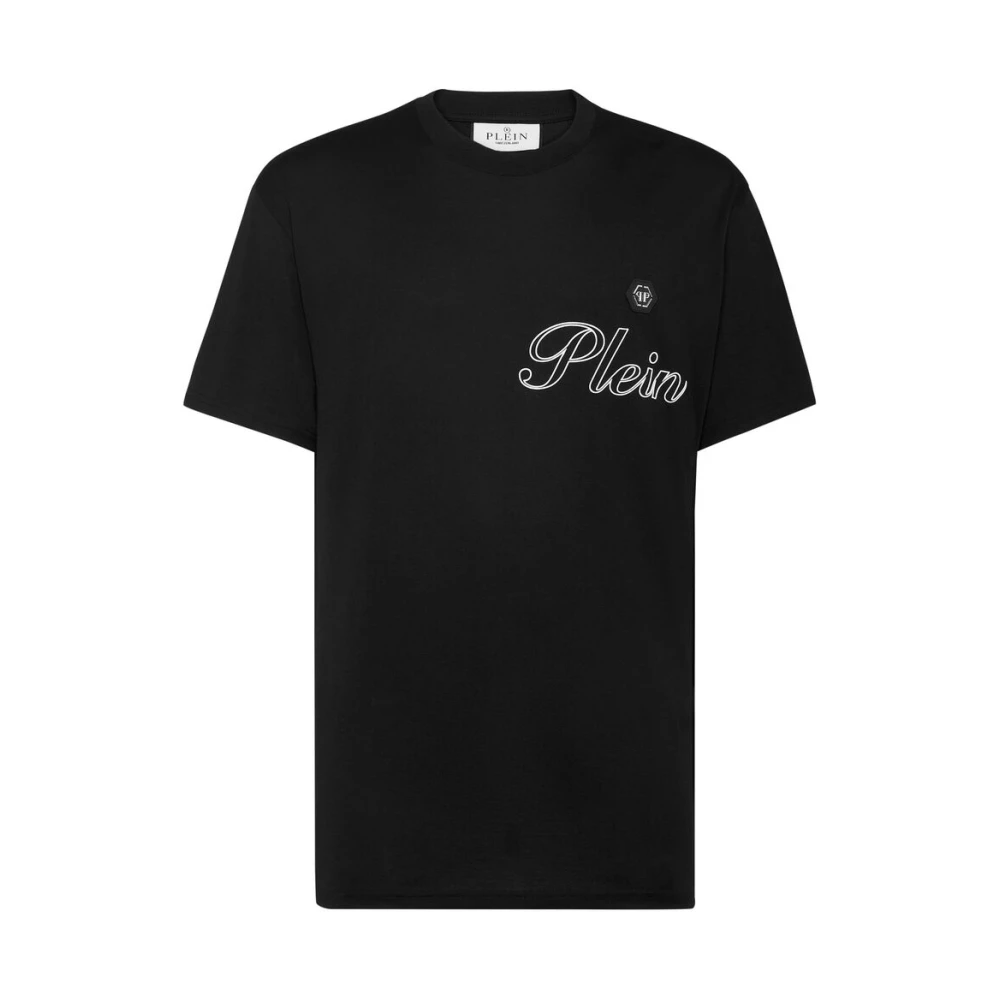 Philipp Plein Zwarte Logo Patch Crew Neck T-shirt Black Heren