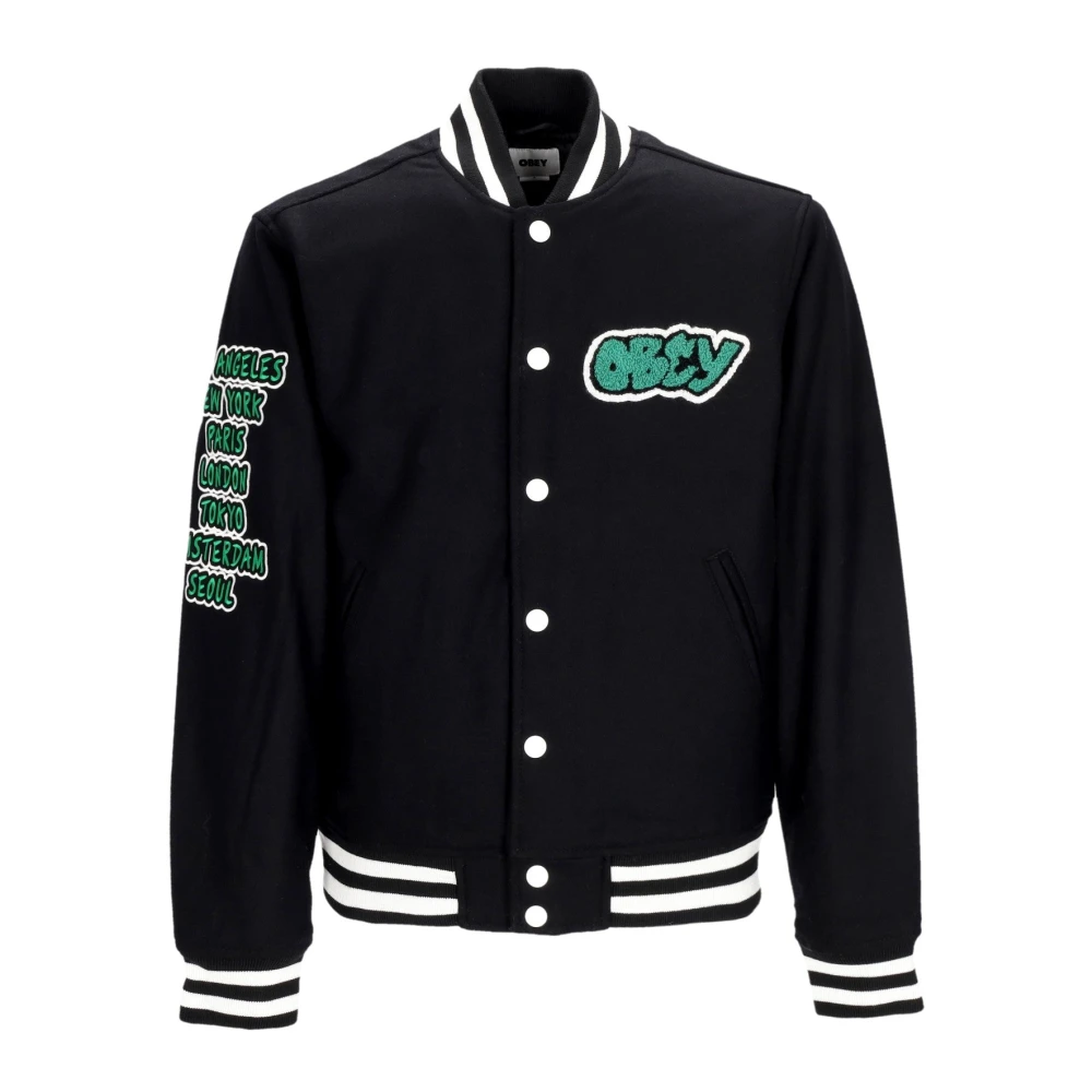 Obey Black Bomber Jackets, Male, Xs, Varsity Jacket Quilted Lining