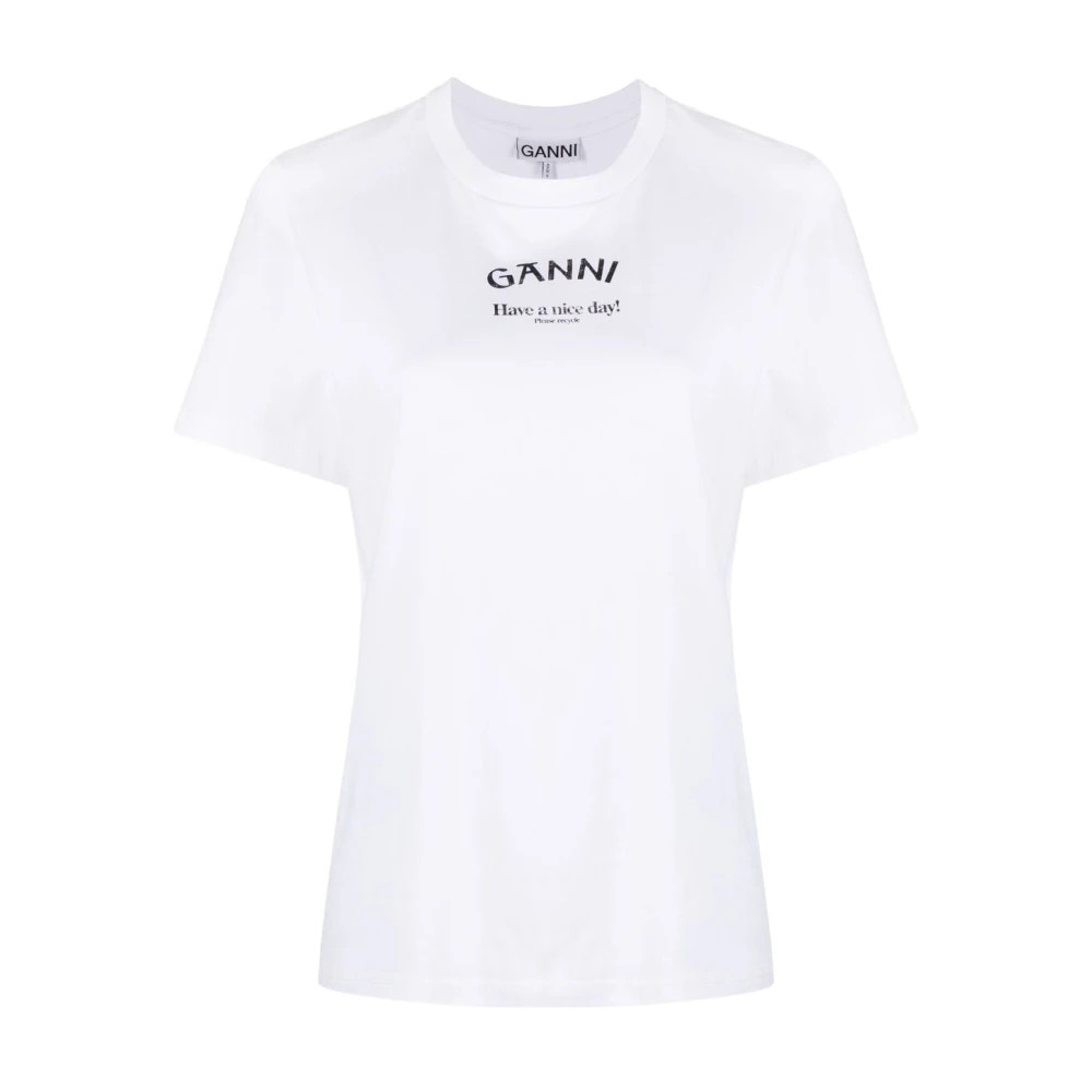Ganni Biologisch Katoen Logo Print T-shirt White Dames