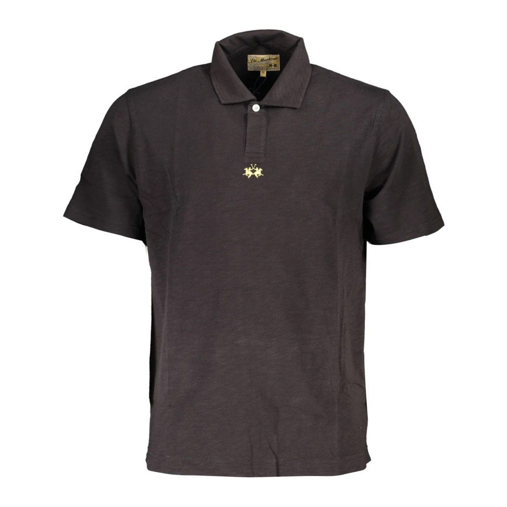 LA MARTINA Zwarte polo met korte mouwen en geborduurd logo Black Heren