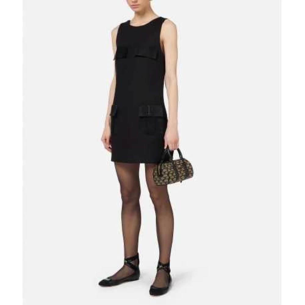 Elisabetta Franchi Mouwloze Satijnen Achterzakken Jurk Black Dames