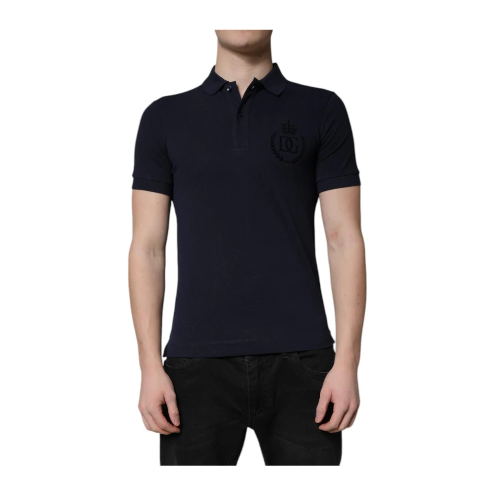 Dolce & Gabbana Men's Blue Embroidered Logo Polo Shirt