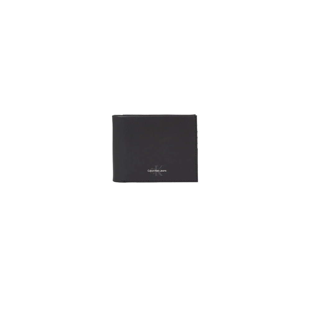 Calvin Klein Zwarte Leren Portemonnee met Ingelegd Logo Black Heren