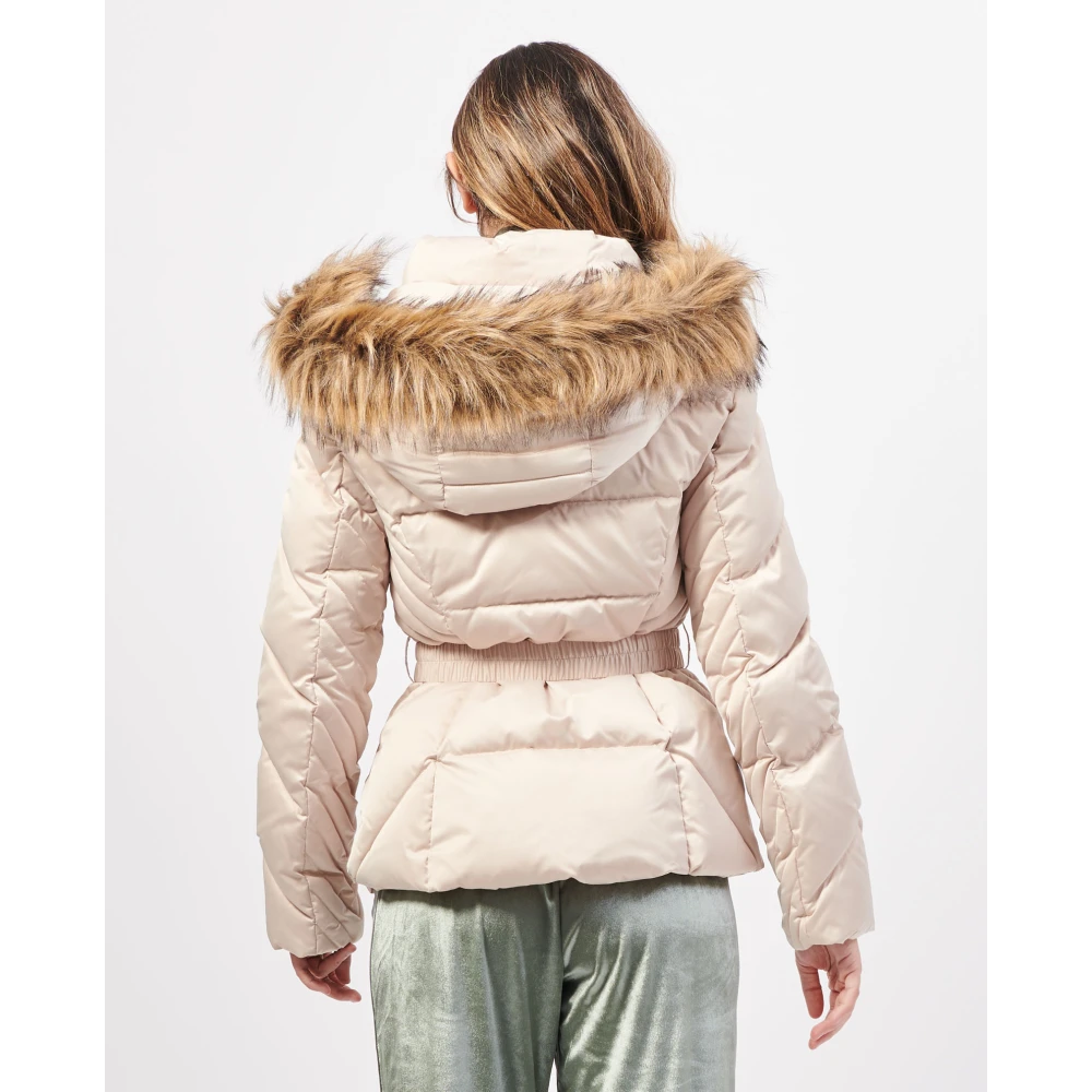 Guess Beige Technische Donsjas met Afneembare Capuchon Beige Dames
