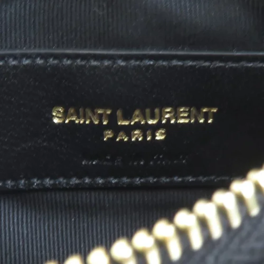 Yves Saint Laurent Vintage Pre-owned Coin Case Leder Zwart Black Dames