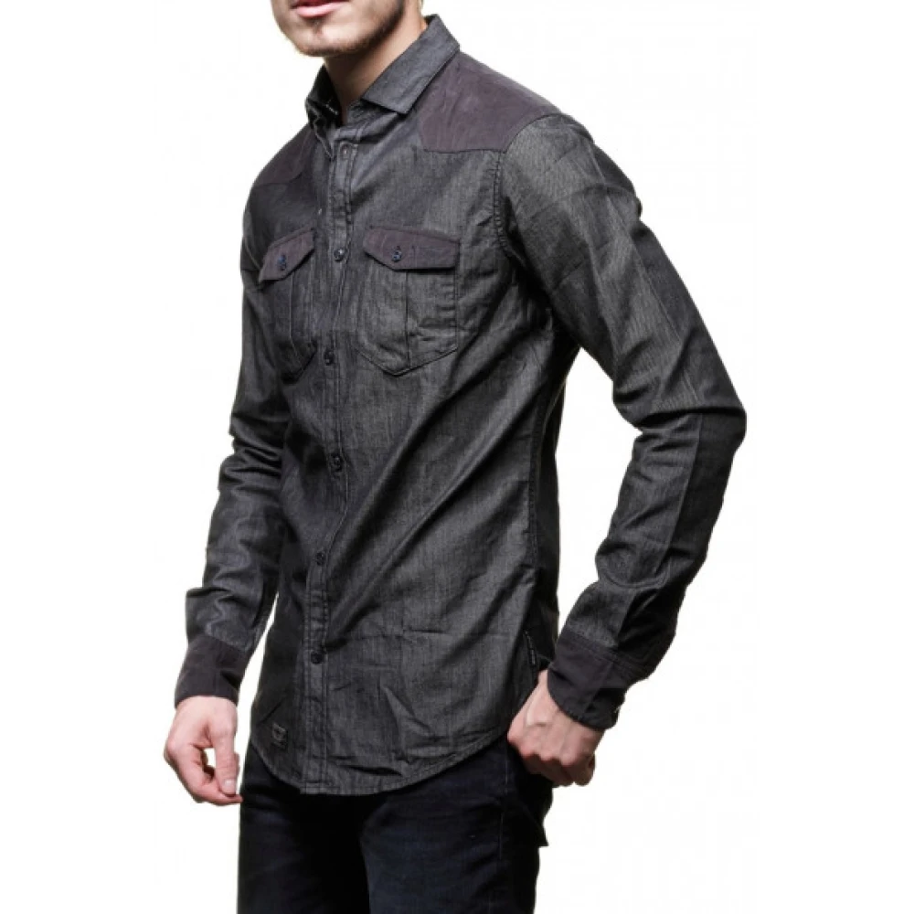 Emporio Armani Zwart Bi-materiaal Slim Fit Shirt Black Heren