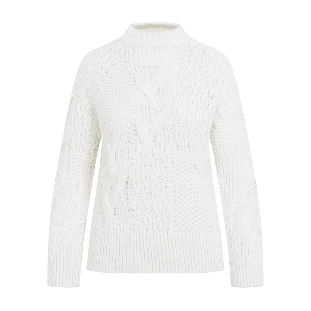 Ermanno Scervino Witte Wollen Trui met Kantinzetten White Dames