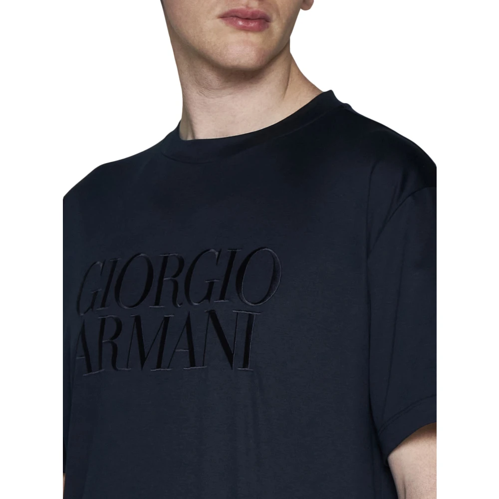 Giorgio Armani Blauwe Jersey Logo T-shirts Polos Blue Heren