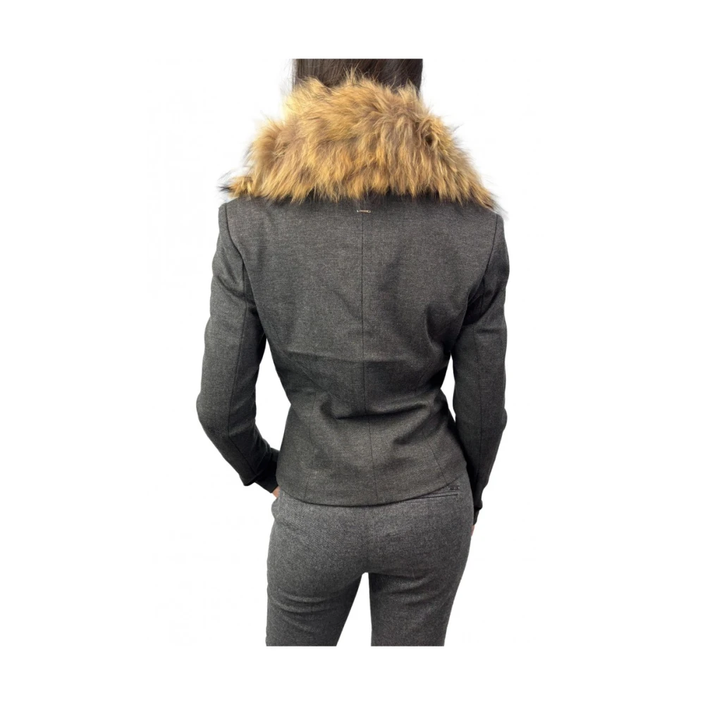 Fracomina Grijze knoopjas met afneembare nepbont Gray Dames
