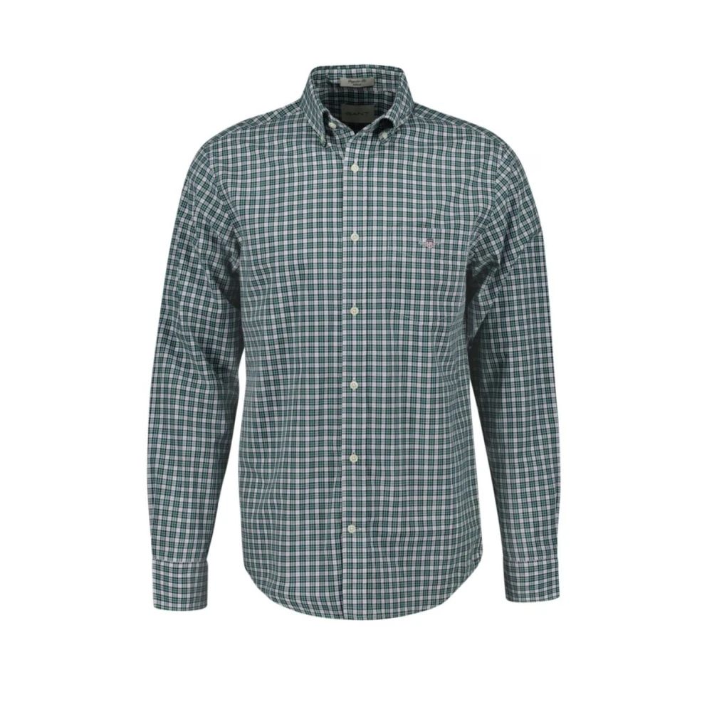 Gant Geruite Regular Fit Popeline Overhemd Green Heren