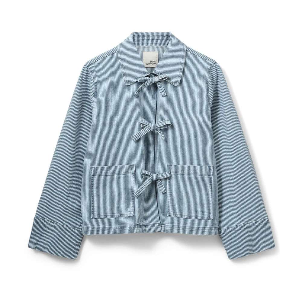 Sofie Schnoor Blauw Gestreepte Denim Jack met Strik Details Blue Dames