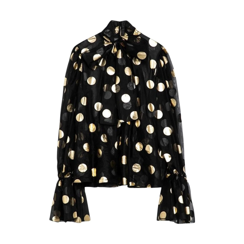 Dolce & Gabbana Donna Nero Blusa In Tulle A Pois Con Fiocco Al Collo