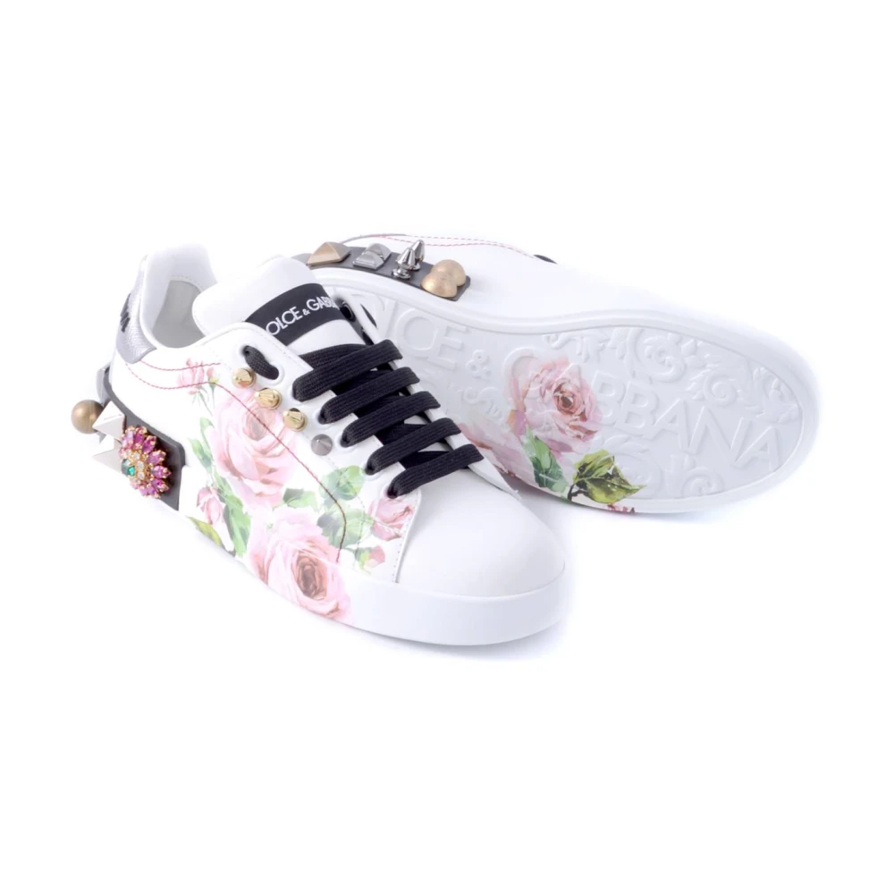 Dolce & Gabbana Portofino Sneakers voor Dames met Applicaties White Dames