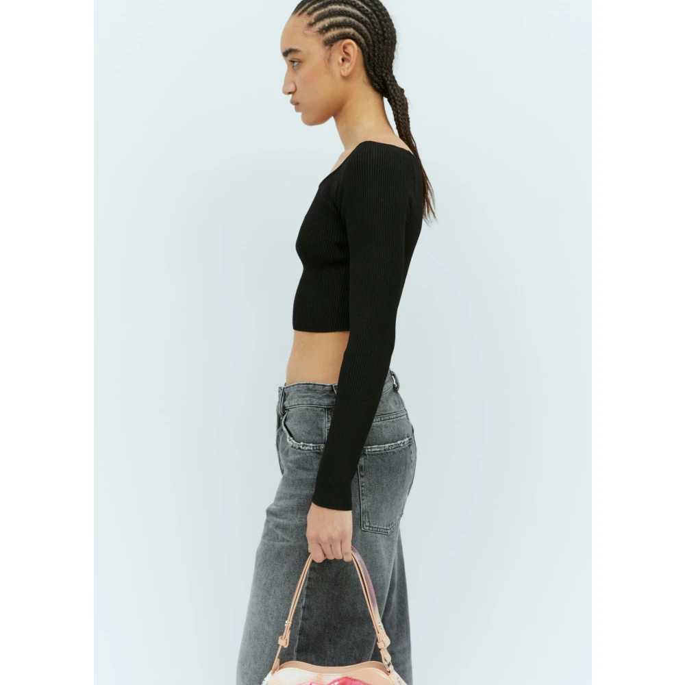 Diesel Ribgebreide Crop Top met Logo Black Dames