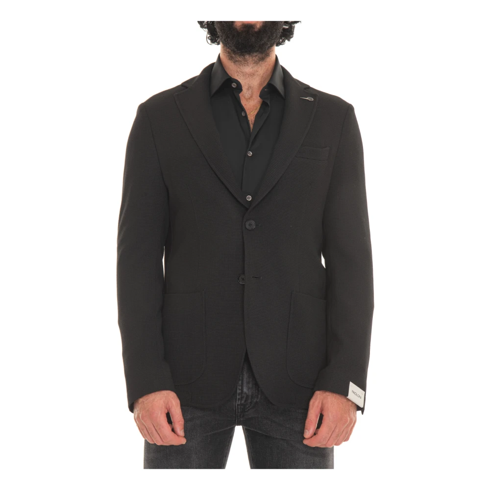 Paoloni Jersey Jas met Knoopsluiting en Zakken Black Heren