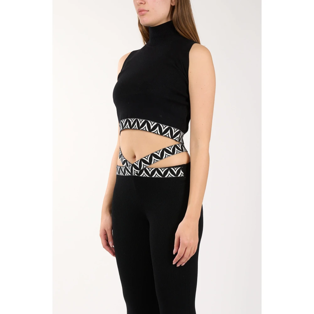 Akep Mouwloze Viscose Crop Top Jacquard Black Dames