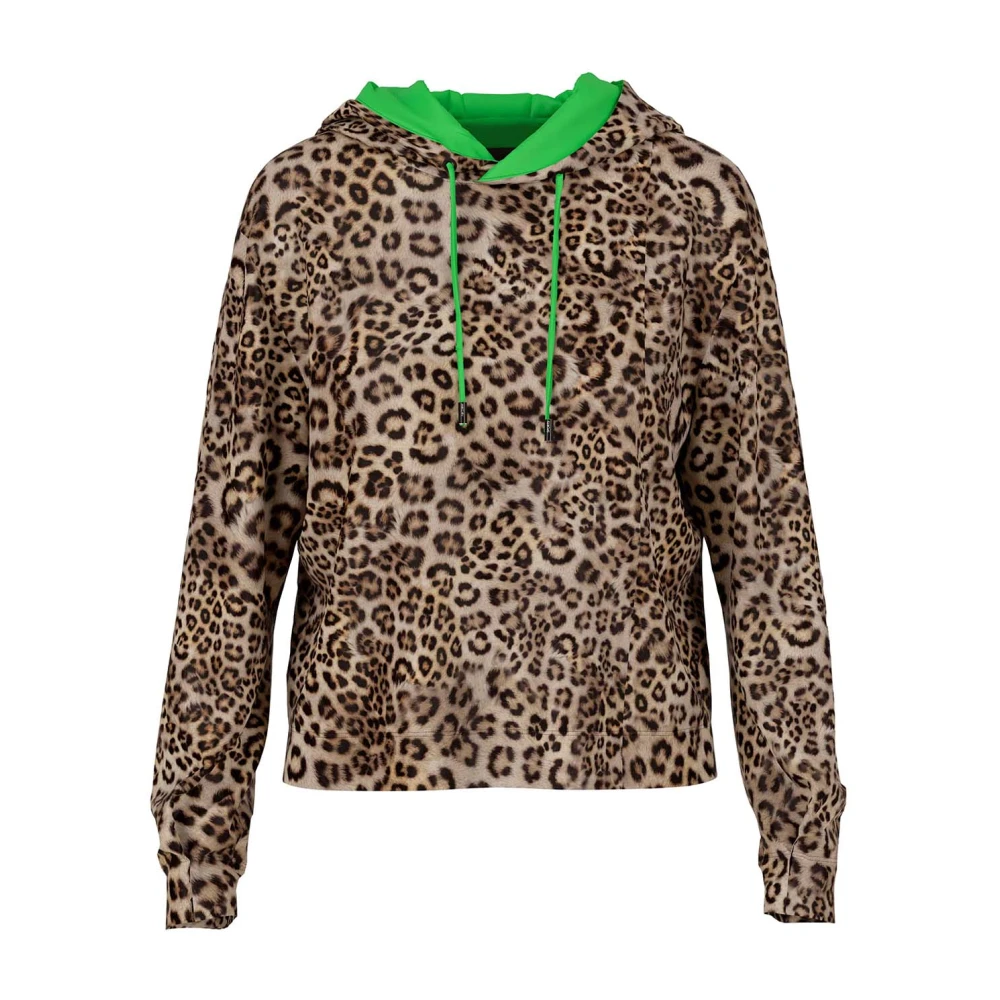 Marc Cain Leopard Print Hoodie Stiligt Sweatshirt Brown, Dam