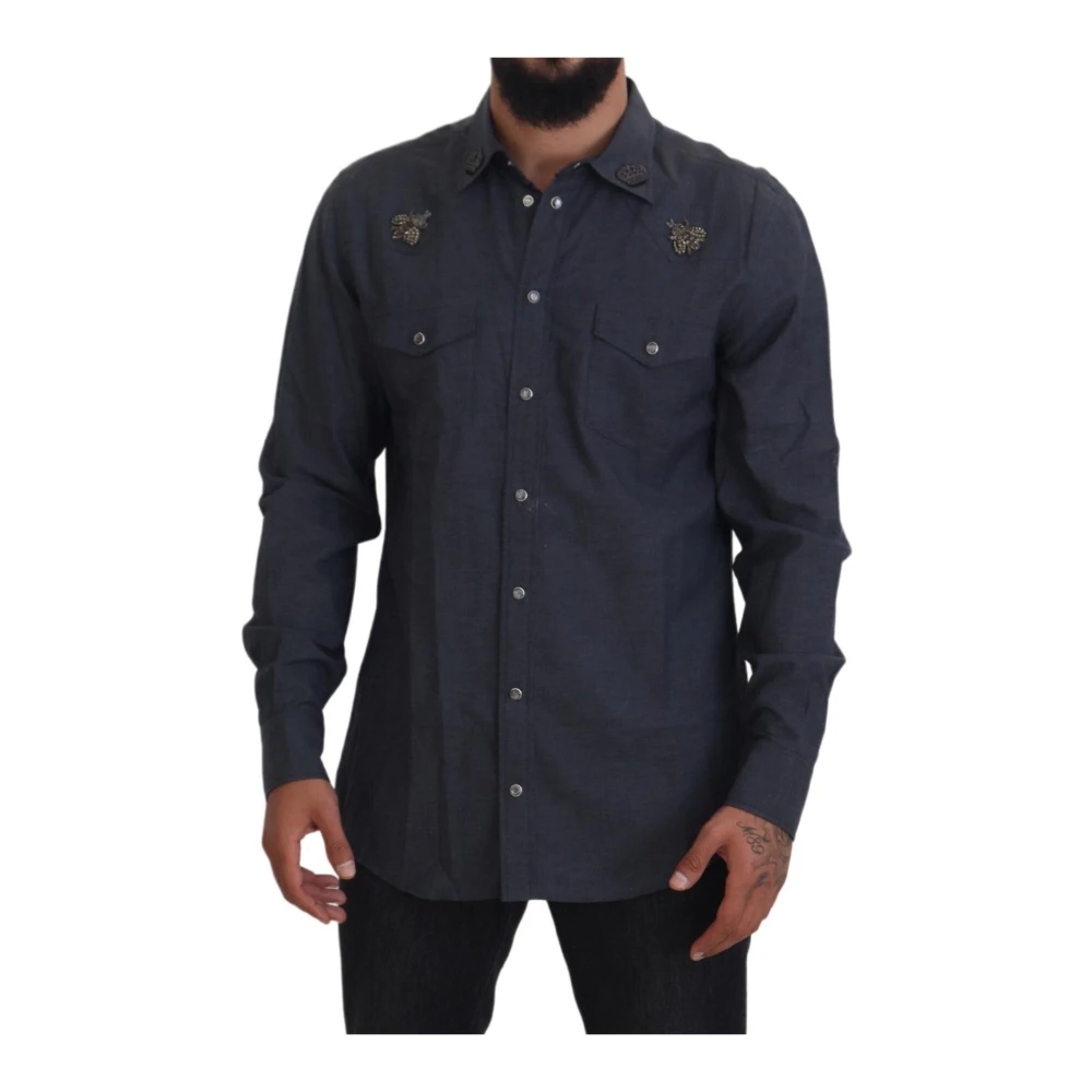 Dolce & Gabbana Blauw Denim Casual Overhemd Blue Heren