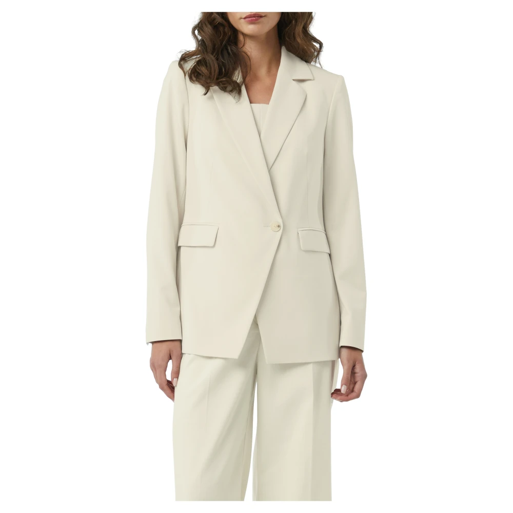 comma Blazer met knoop en reverskraag Beige Dames