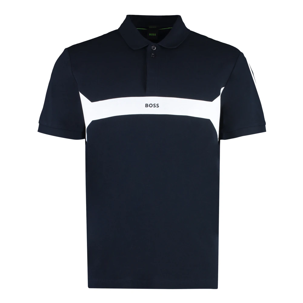 Hugo Boss Katoenen Polo Shirt met Geribbelde Randen Blue Heren