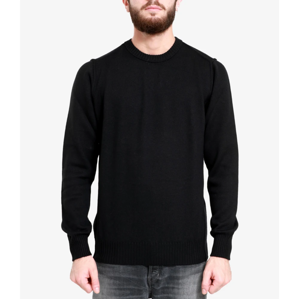 Gran Sasso Zwarte Wollen Geribbelde Crew Neck Trui Black Heren