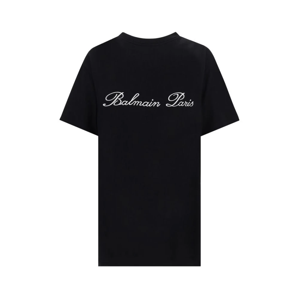 Balmain Monochrome Katoenen T-shirt met Iconisch Logo Black Heren