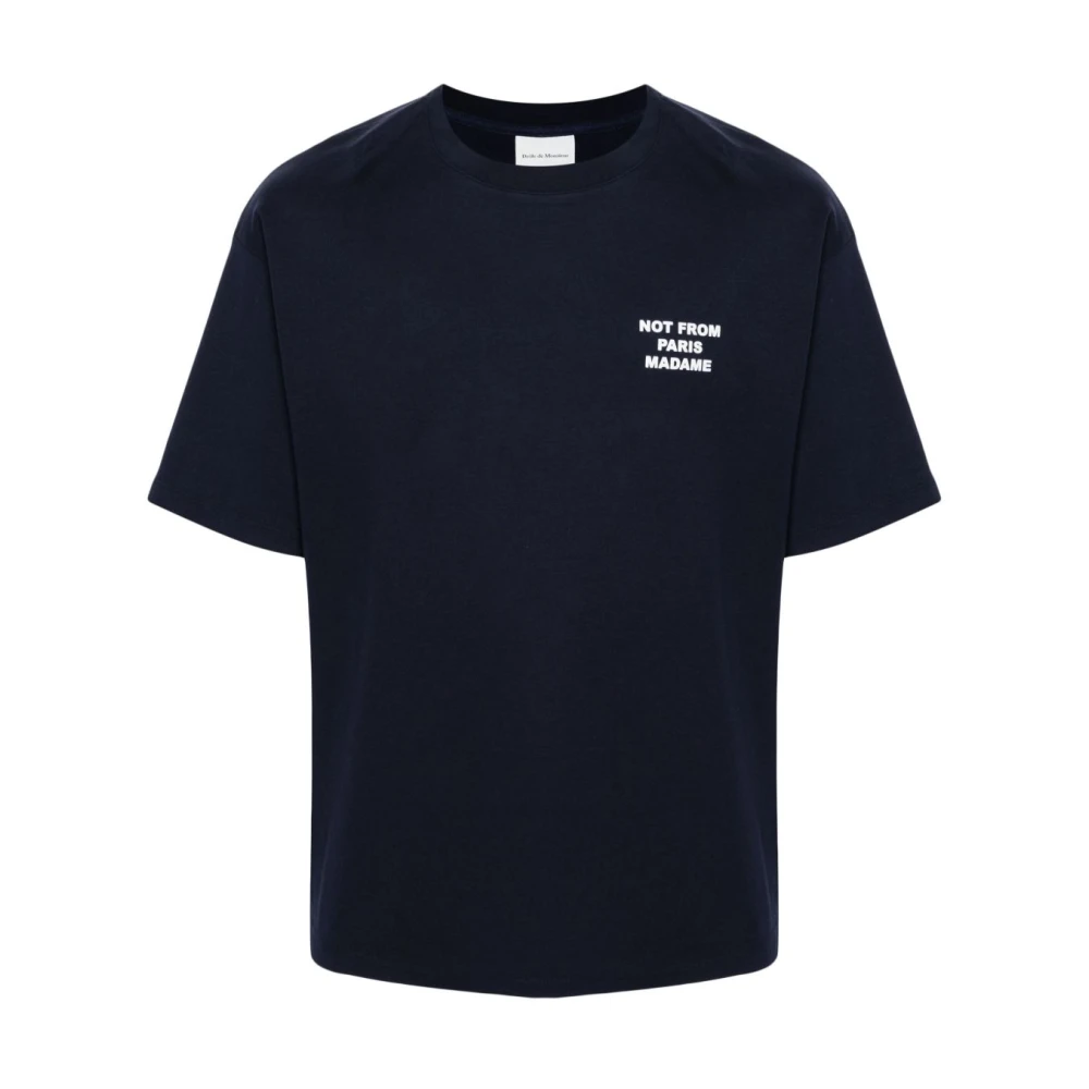 Drole de Monsieur Blauw Slogan Print T-shirt met Ronde Hals Blue Heren