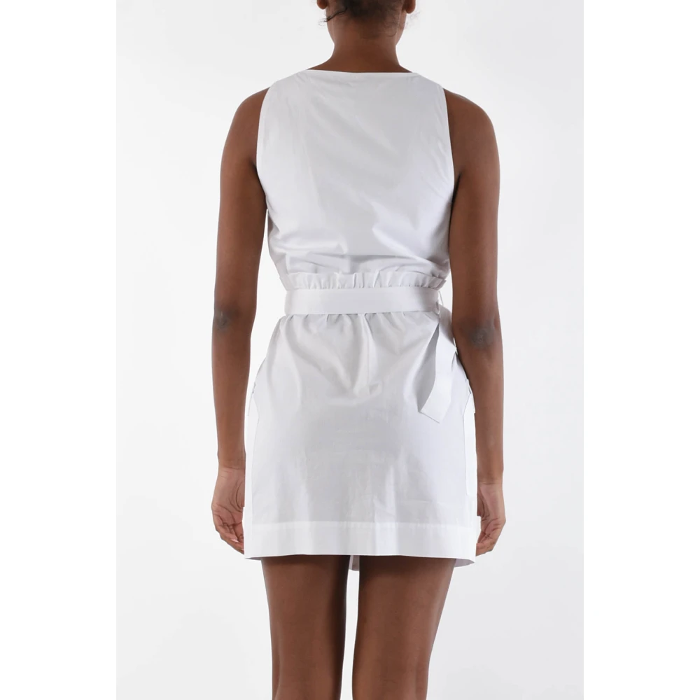 pinko Mini jurk in katoenen popeline met vierkante halslijn en geknoopte voorkant White Dames