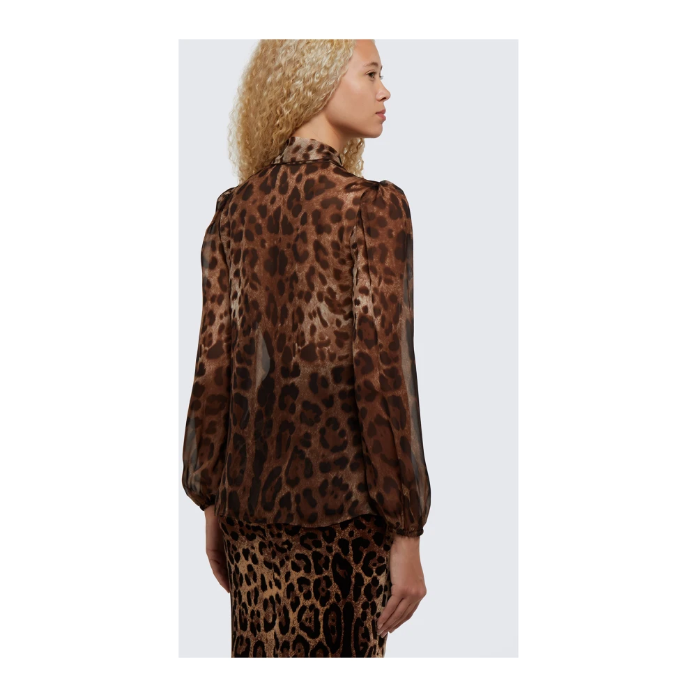 Dolce & Gabbana Luipaardprint Zijden Chiffon Shirt Brown Dames