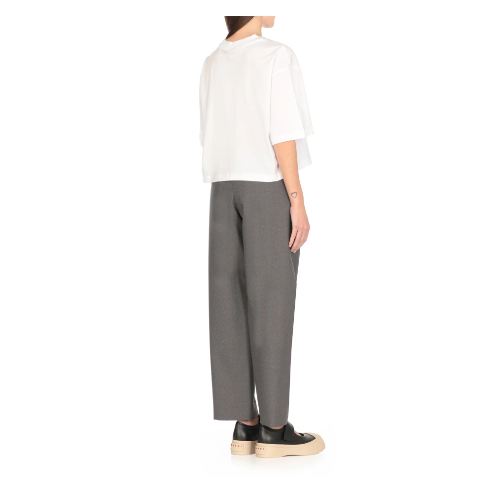 Marni Wit Katoenen T-shirt Ronde Hals Korte Mouwen White Dames
