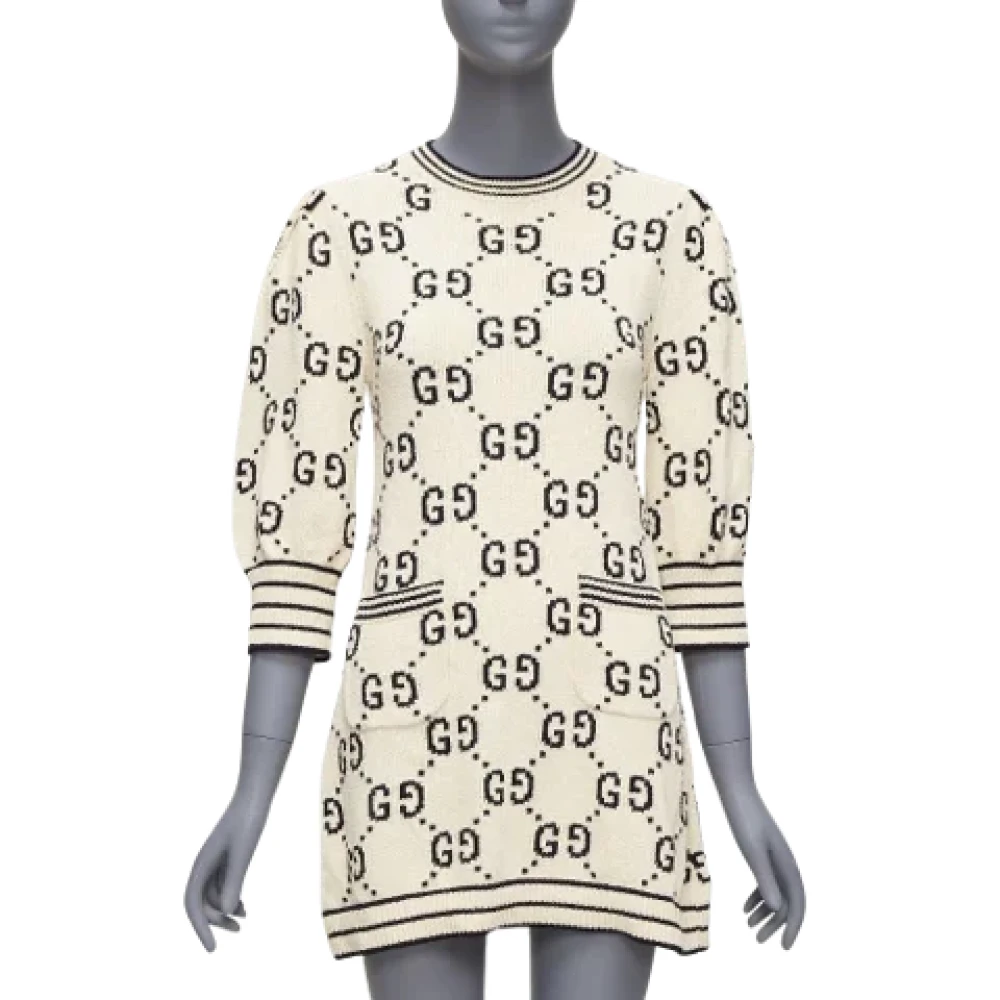 Gucci Vintage Pre-owned Cotton dresses Beige Dames