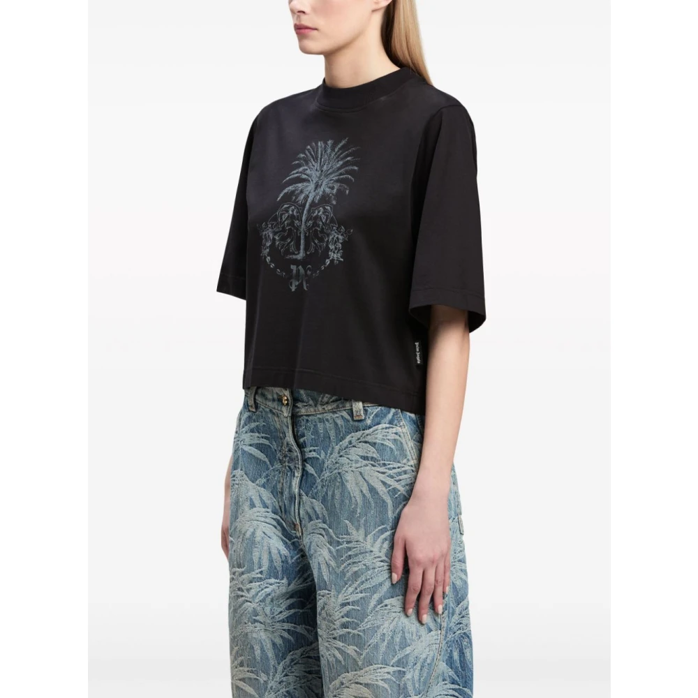 Palm Angels Zwarte Katoenen T-shirt met Contrasterende Print Black Dames