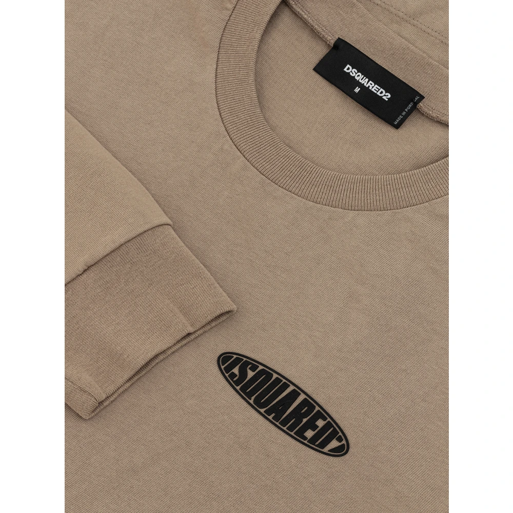 Dsquared2 Lange Mouw Logo T-Shirt Beige Heren
