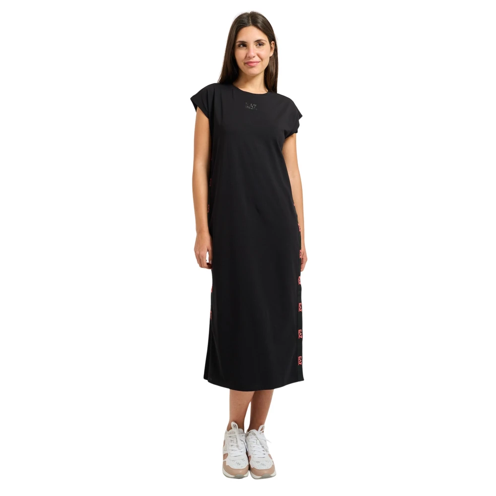 Emporio Armani Vrouw Zwart Kleedjes Dames, S, Katoen, Korte Mouw Jurk