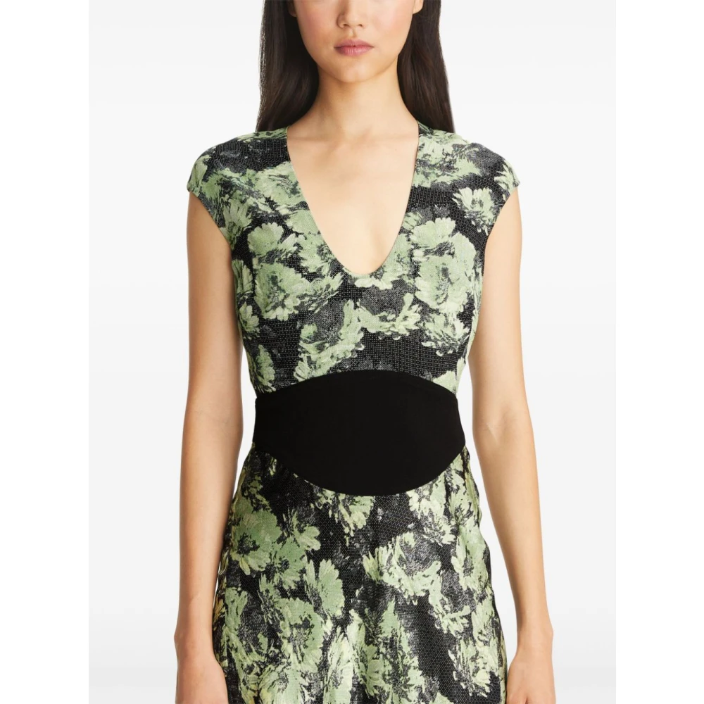 TORY BURCH Groene U-hals Jurk met Kapmouwen Multicolor Dames