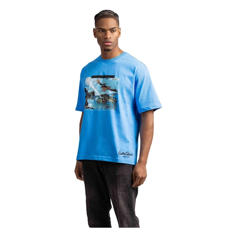 Carlo colucci Icarius Heren T-Shirt Blauw Casual en Trendy Blue Heren