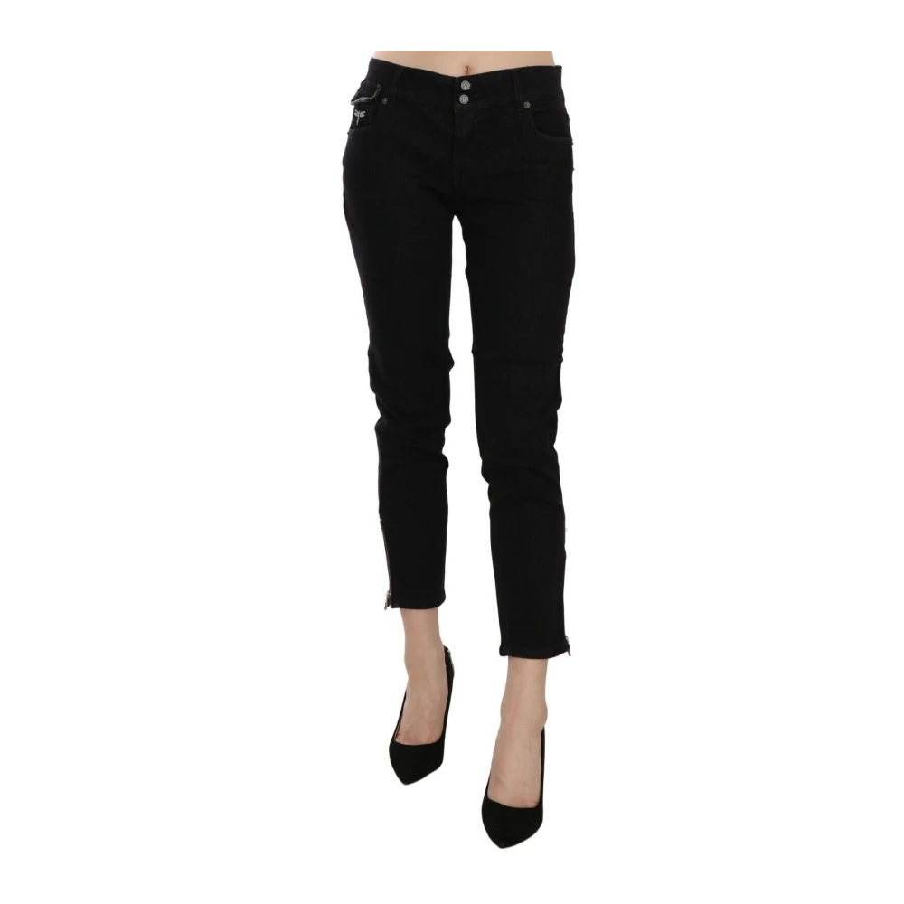 John Galliano Women's Black Cropped Jeans, W24, Mid Waist Slim Leg Cropped Jeans