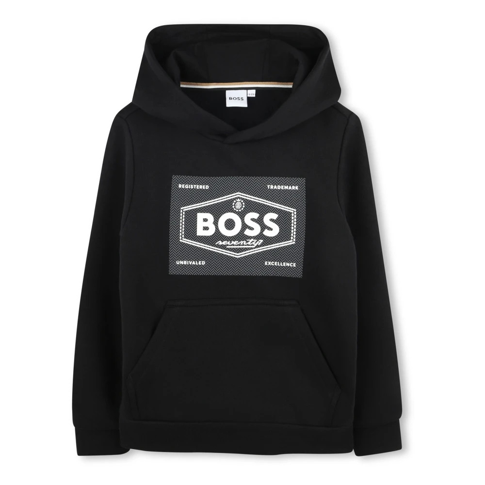 Hugo Boss Svart Logo Print Huvtröja Black, Pojke