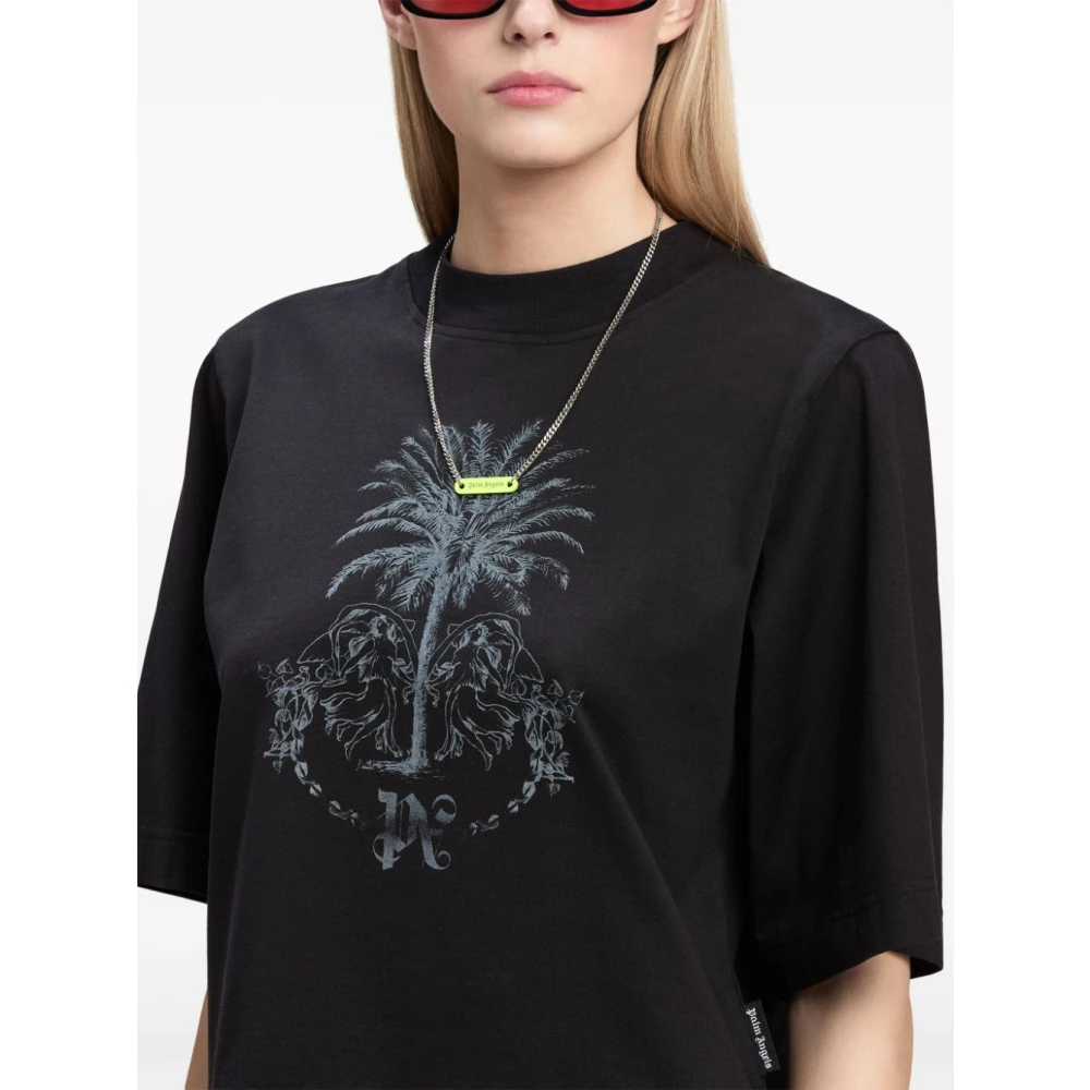 Palm Angels Zwarte Katoenen T-shirt met Contrasterende Print Black Dames