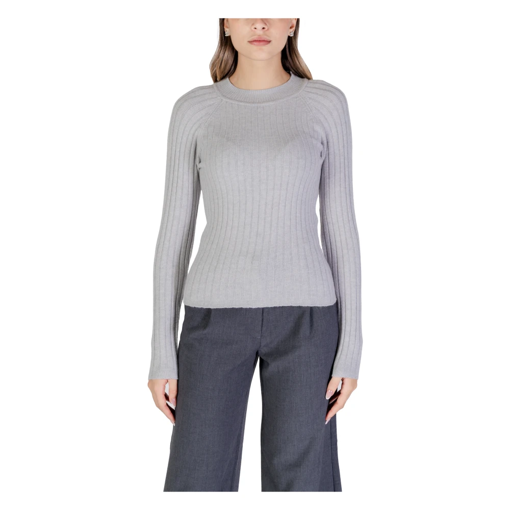 Jacqueline de Yong Grijze Ribgebreide Trui Gray Dames